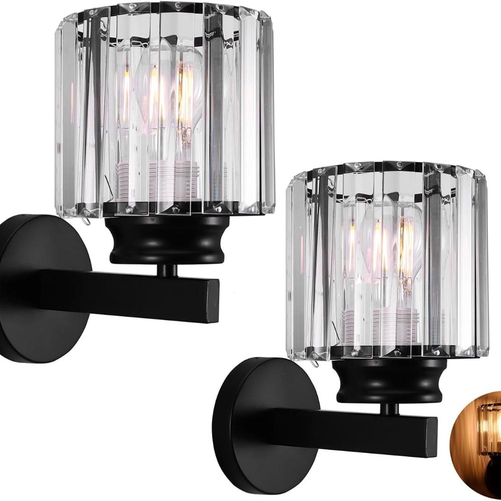Современные настенные светильники, набор из 2 штук, E27 Черные серебристые хрустальные настенные бра, настенные осветительные приборы для спален, гостиной, коридора, прихожей, лестницы