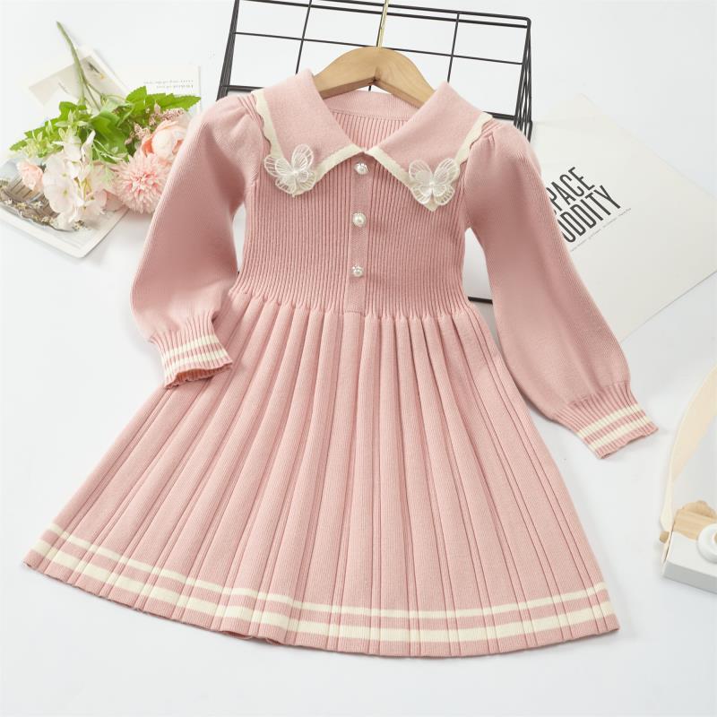 Girls Dress New Autumn Winter Thickening Warm Sweater Dress Girls Princess Dress College Style Bow Knitted Dress Girls Dress