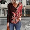 Red Butterfly Print Women Tshirts Ladies Tops Long Sleeve V-neck Pullover Femme T-shirts T Shirt For Women