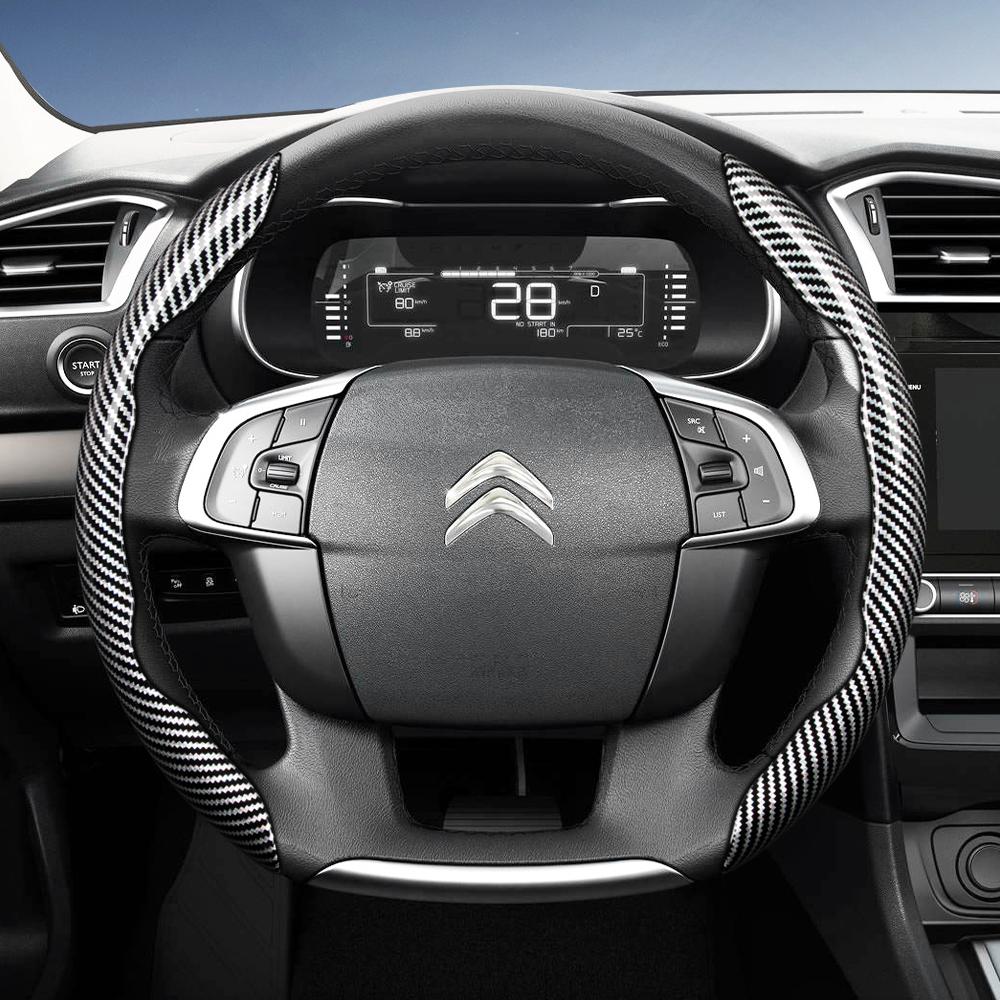 Подходит для Citroen Рулевое колесо с текстурой под карбон, Сегментированный дизайн с быстрой фиксацией, Прочные черные аксессуары для моделей, таких как C3, C
