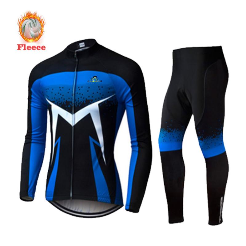 Зимняя термофлисовая одежда для велоспорта с длинными рукавами, мужской флуоресцентный зеленый велосипедный трикотаж, костюм для езды на велосипеде, горный велосипед, комплект из джерси с нагрудником и брюками