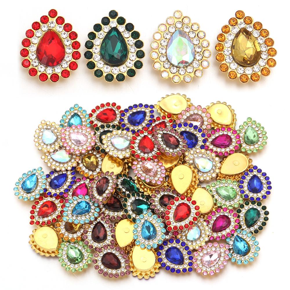 10pcs/lot Sunflower Waterdrop Rhinestones Metal Gold Claw Bottom Acrylic Rhinestones Beads DIY Earrings Headwear Jewelry Making