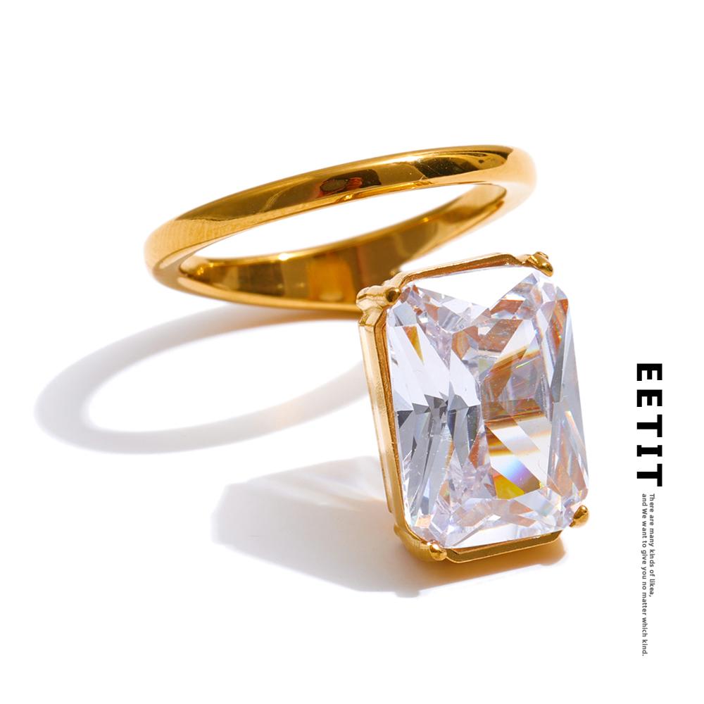 Eetit Bling Cubic Zirconia Rectangle Golden Ring High Quality Stainless Steel Tarnish Resistant Premium Jewelry Recommend