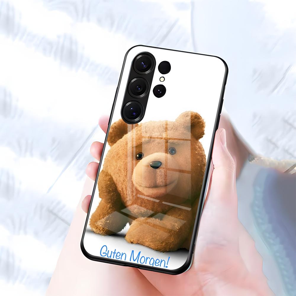 Чехол для телефона T-Ted B-Bear для Samsung S26 S25 S24 FE S23 S22 S21 Plus S20 Ultra Note20Ultra Черная стеклянная крышка