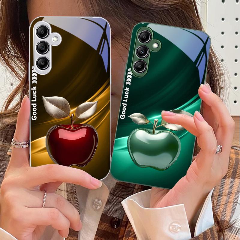 Простой черный чехол-стекло с логотипом Happy Apple для Samsung A 73 72 71 70 56 55 54 53 52 51 50 42 35 34 33 32 31 26 25 24 23 22 30 20