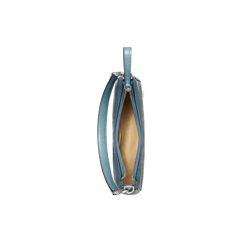 Tory Burch Mercer Silver Chain Double Shoulder Strap Patent Leather Underarm Shoulder Bag Women shoulder bag Rain-Blue 134541-400