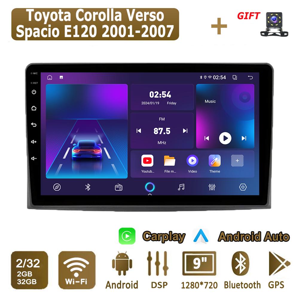 Android Carplay автомобильное радио для Toyota Corolla Verso Spacio E120 2001-2007 мультимедийный проигрыватель головное устройство стерео GPS навигация BT WIFI 4+64 ГБ