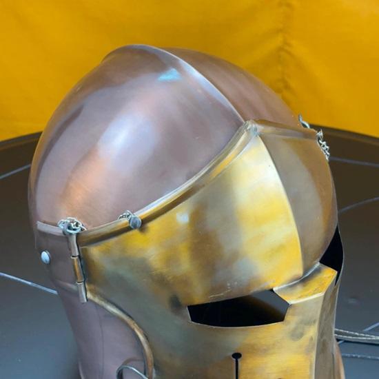 Medieval Barbute Helmet Two Tone Copper and Yellow 18G Steel Handmade Knight Armor