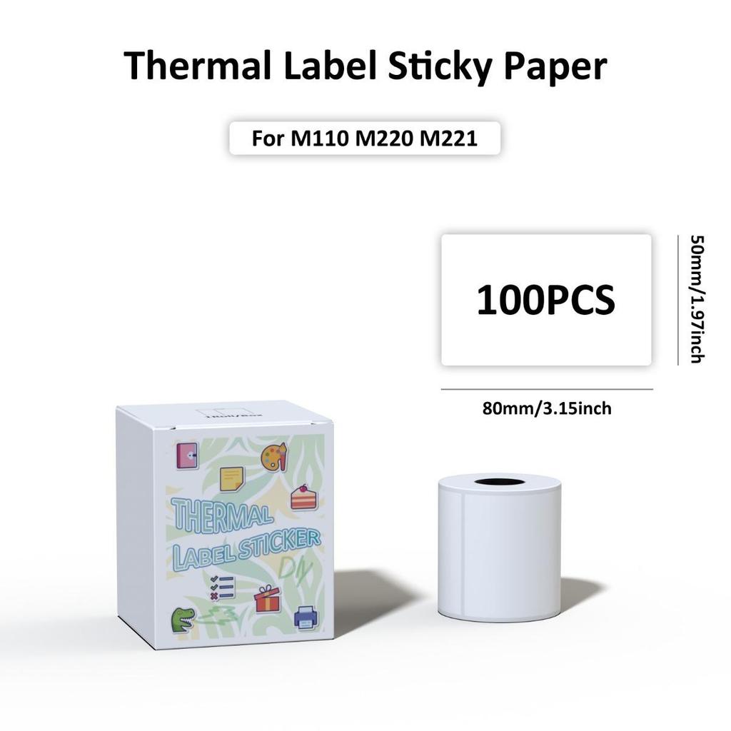 Labels for M110/M220, 1.97'' X 3.15''(50x80mm),Square,White,100 Labels/Roll, Self-Adhesive Thermal, for Logo, Barcode, Address