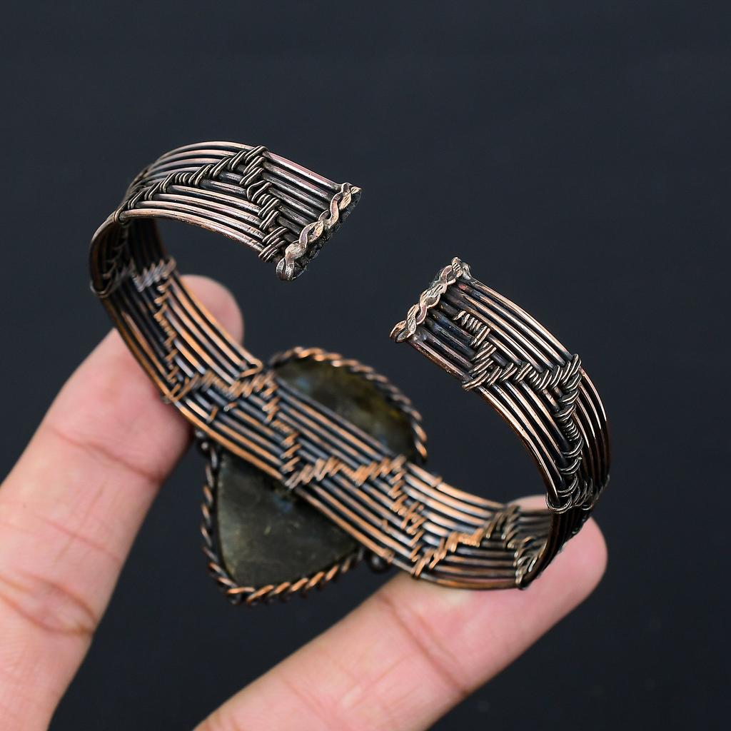 Необработанный пренит, браслет-манжета ручной работы с медной проволокой, регулируемый Z6q51