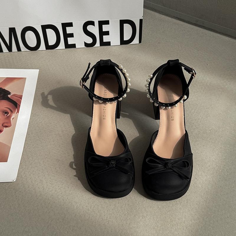 Туфли Мэри Джейн на толстом каблуке с бантом женские новые весенне-летние со юбкой милые высокие каблуки