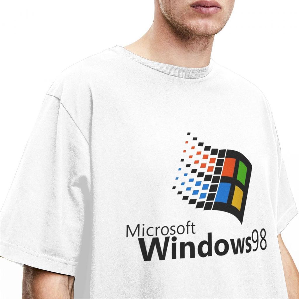 Windows 98 Vaporwave T-Shirt Computer System Harajuku T Shirts Short-Sleeve Tops Summer Cotton Breathable Plus Size 5XL Clothes