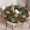 Fitted Christmas Round Tablecloth Holiday Snowflakes Table Cover with Elastic Edge Water-Resistant Christmas Tree Table Cover for Round Tables Dinner