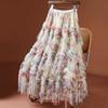 2025 Summer Women New Skirts Chiffon Solid Elastic Waist Pleated Mesh Elegant Skirts