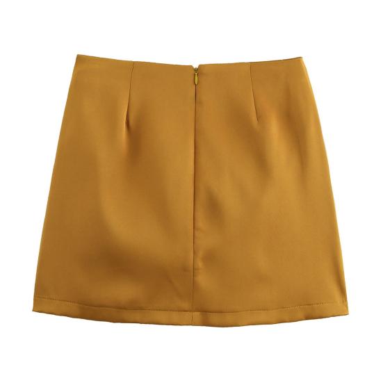 Женская мини-юбка из искусственного атласа с высокой талией, короткая юбка с застежкой-молнией сзади, с бантом, однотонная юбка