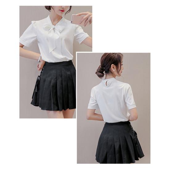 Весенне-летняя женская рубашка с бантом на шнуровке, топы с длинным рукавом, однотонная, повседневная шифоновая блузка, рабочая одежда