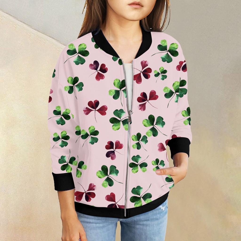 Девочки куртки на молнии детские осенние толстовки с длинным рукавом верхняя одежда с карманами St. День Святого Патрика 5-15 лет