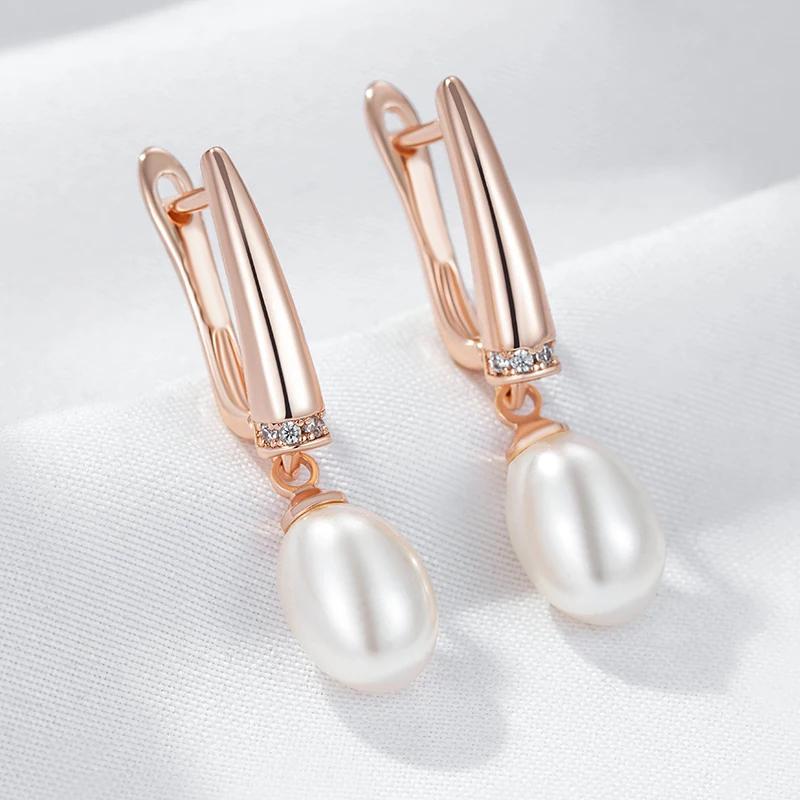 Простые серьги-подвески из синтетического жемчуга для женщин, модные золотые серьги с микро-инкрустацией из циркония, вечерние свадебные жемчужные украшения