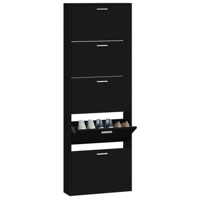342512 vidaXL Shoe Cabinet Black 59x17x169 Cm Engineered Wood