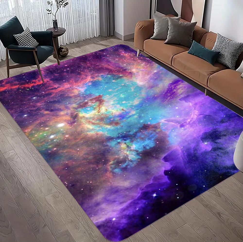 Tappeto Nebulosa Cosmica Viola per Sala Giochi, Soggiorno, Camera da Letto, Antiscivolo, Grande Tappeto con Motivo Notte Stellata