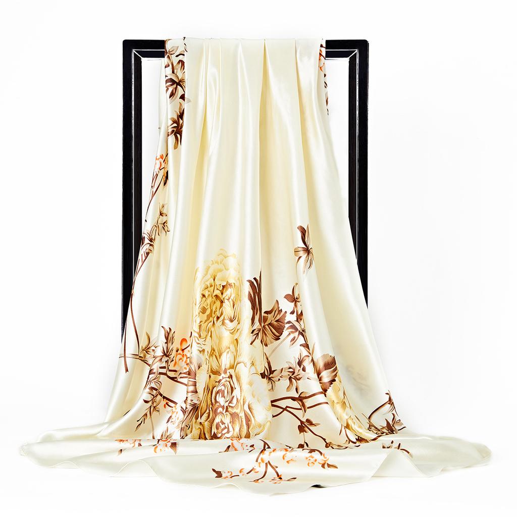 Women Fashion Square Vintage Print Satin Neckerchief Sun-Proof Scarf Scarves Shawl High Quality 1PC 90*90cm