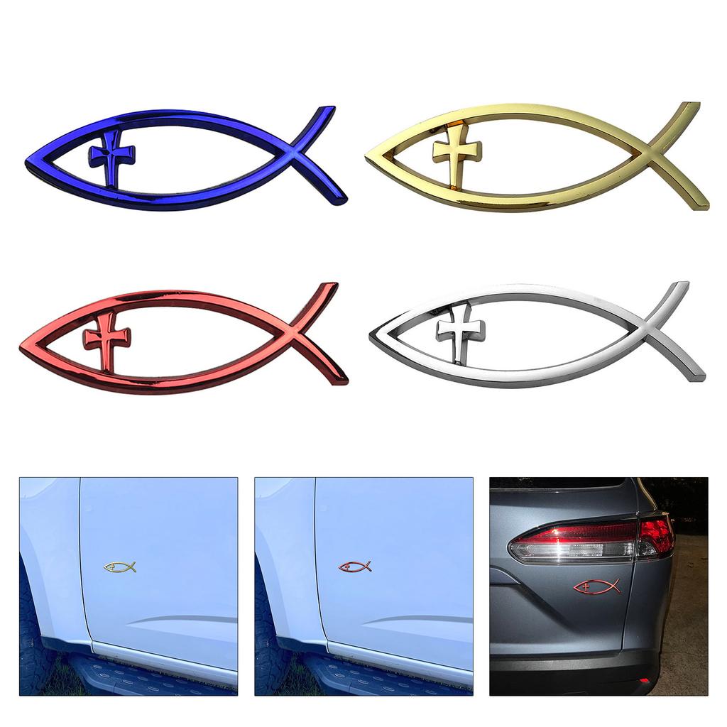 Religious Cross Car Window Stickers Waterproof Jesus Fish Badge Christian Ichthys Fish Sticker for Laptops Refrigerators