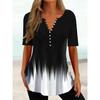Trendy And Cool Women's Summer Loose V-neck Pullover Short-sleeved Button Printed T-shirt