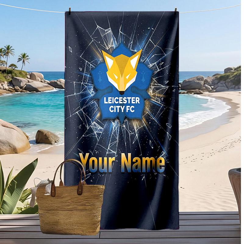Leicester City Personalized Printed Beach Towel Soccer Logo Support Custom Name Text Absorbent Towel For Sport Travel Special Gift
