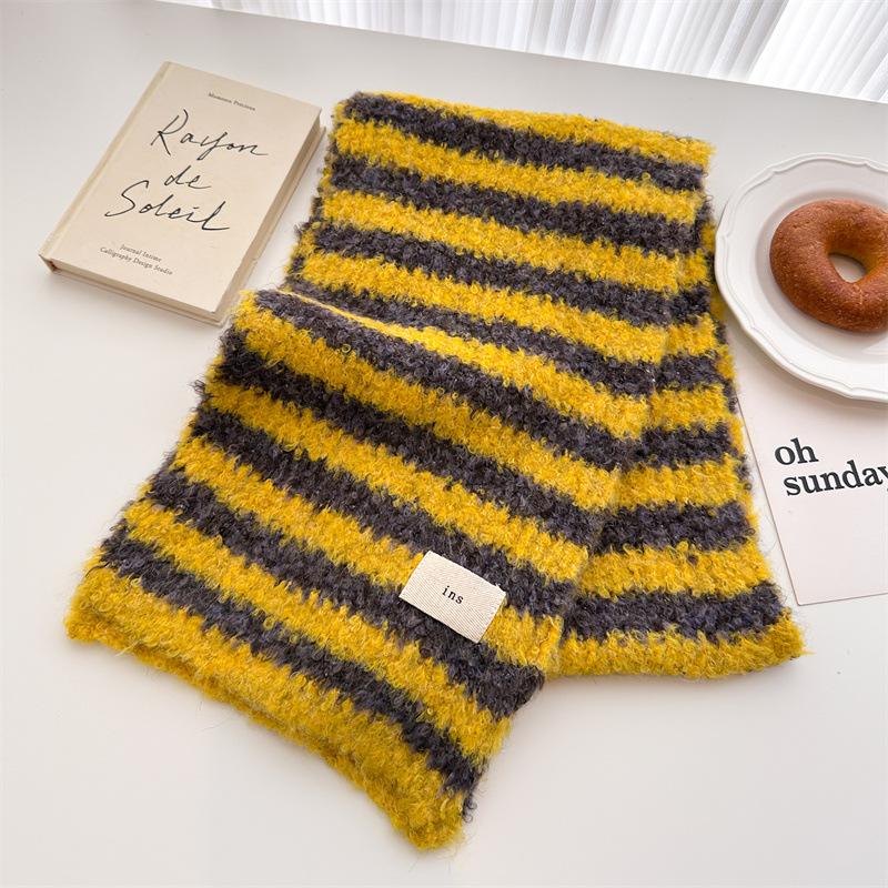 Small Fresh Literary And Artistic Color Matching Wool Knitted Scarf Medium And Long Shawl Scarf Versatile Warm For Women