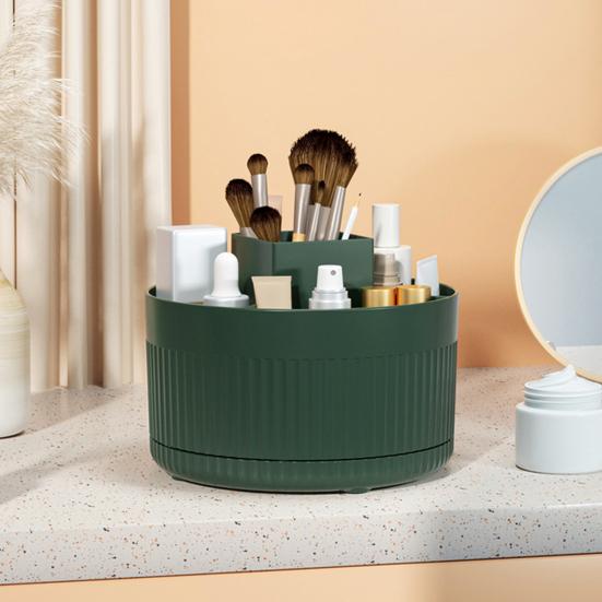 Ящик для хранения косметики на столешнице, поворотный стол на 360 градусов, большая вместимость, 5 отделений, многофункциональная кисточка для макияжа, органайзер для губной помады, держатель-контейнер