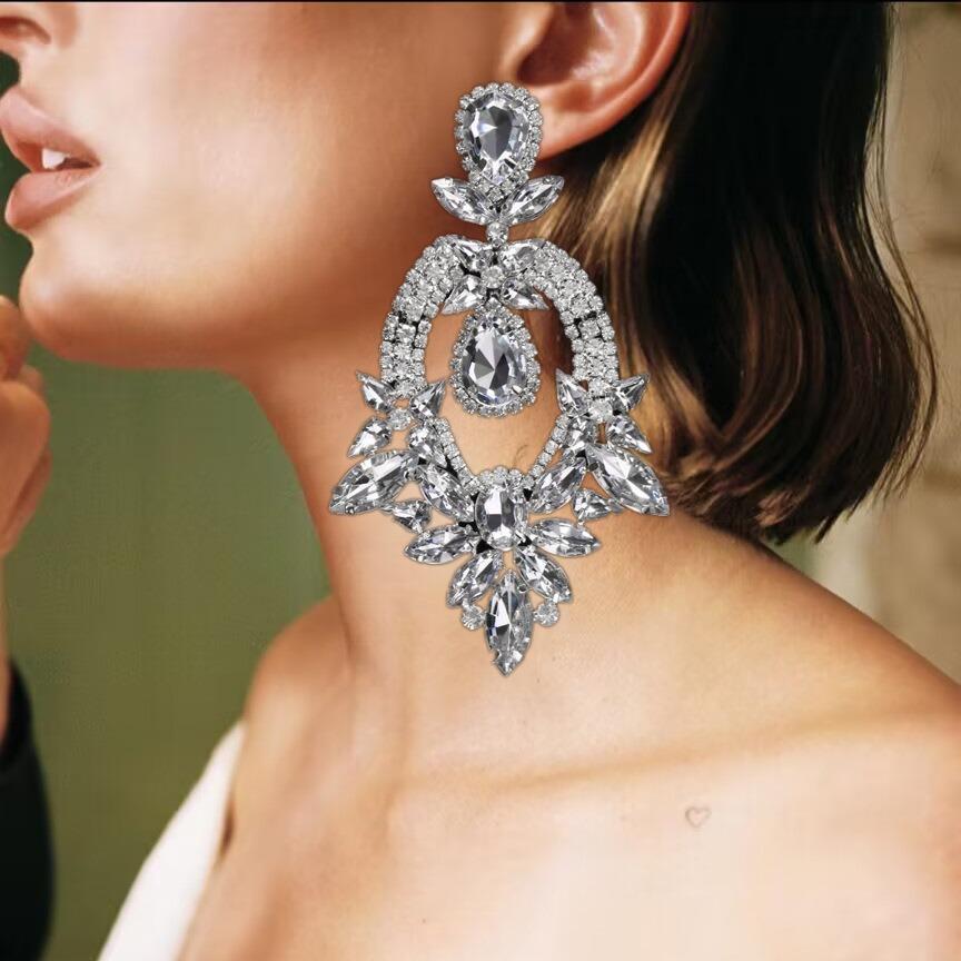 Серьги в стиле тяжелой промышленности Серьги Женские Стразы Полные Алмазов Преувеличенные Банкетные Свадебные Украшения