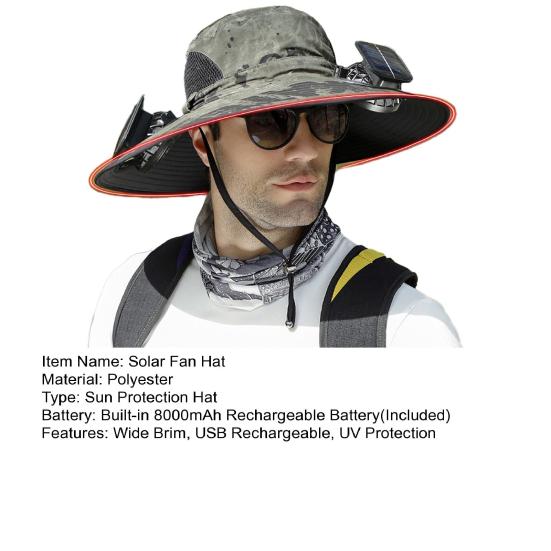 Шляпа с солнечным вентилятором и широкими полями, защита от ультрафиолета, охлаждающий вентилятор, рыбацкая шляпа, USB аккумуляторная, складная, для мужчин и женщин, рыбак, походная шляпа от солнца