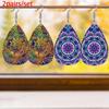 Bohemian Colorful Mandala Pattern Faux Leather Earrings Classic Teardrop Earrings Pattern Design Teardrop Dangle Earrings Trendy Elegant Earrings