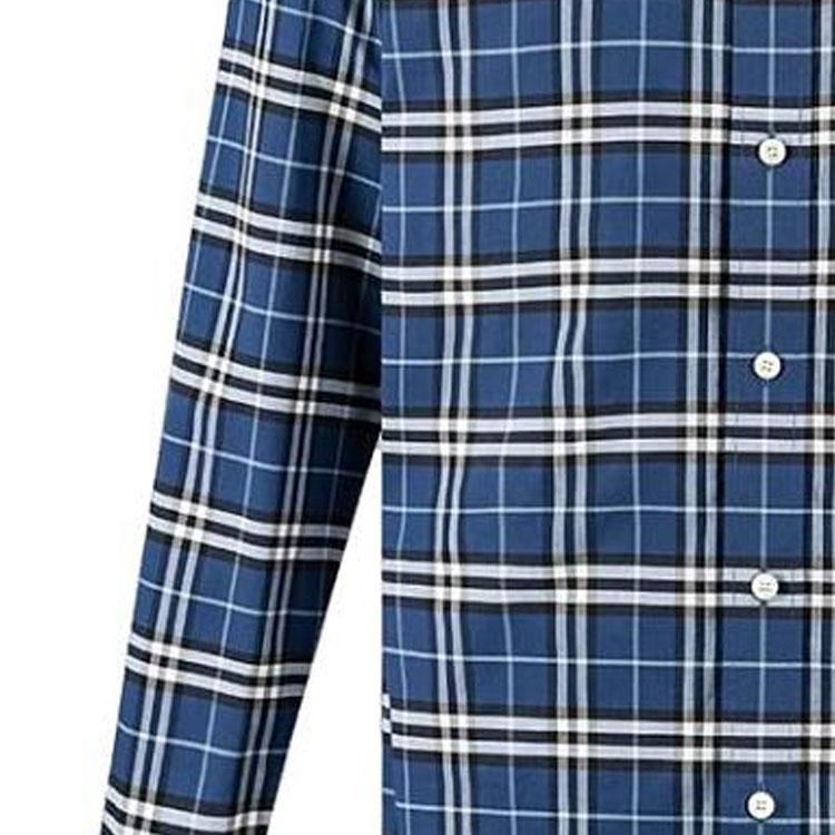 Burberry Men Grid Collar Button-Down Long Sleeve Shirt Blue 80114001