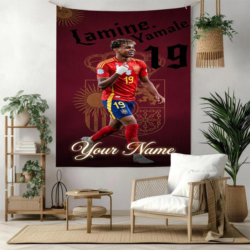 Lamin Yamal Custom Your Name Wall Decor Tapestry Art For Pet Memorial Birthdaywedding Party Backdrop Family Gift