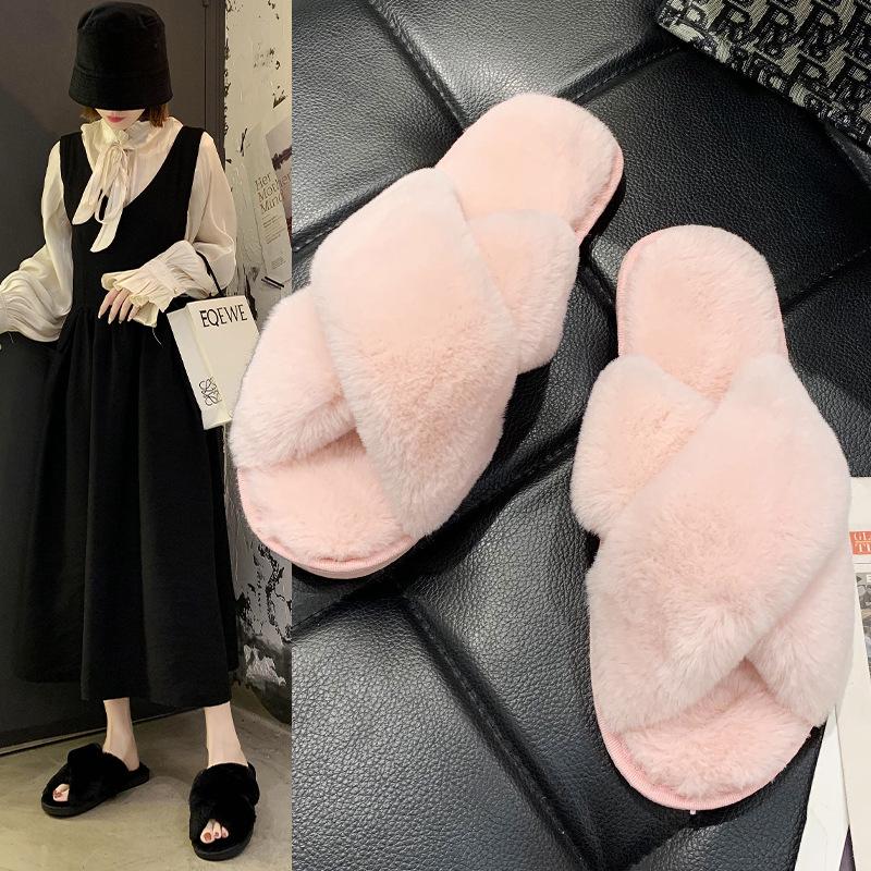 VAT-Compliant Fluffy Rabbit Fur Open-Toe Slippers for Cross-Border E-Commerce