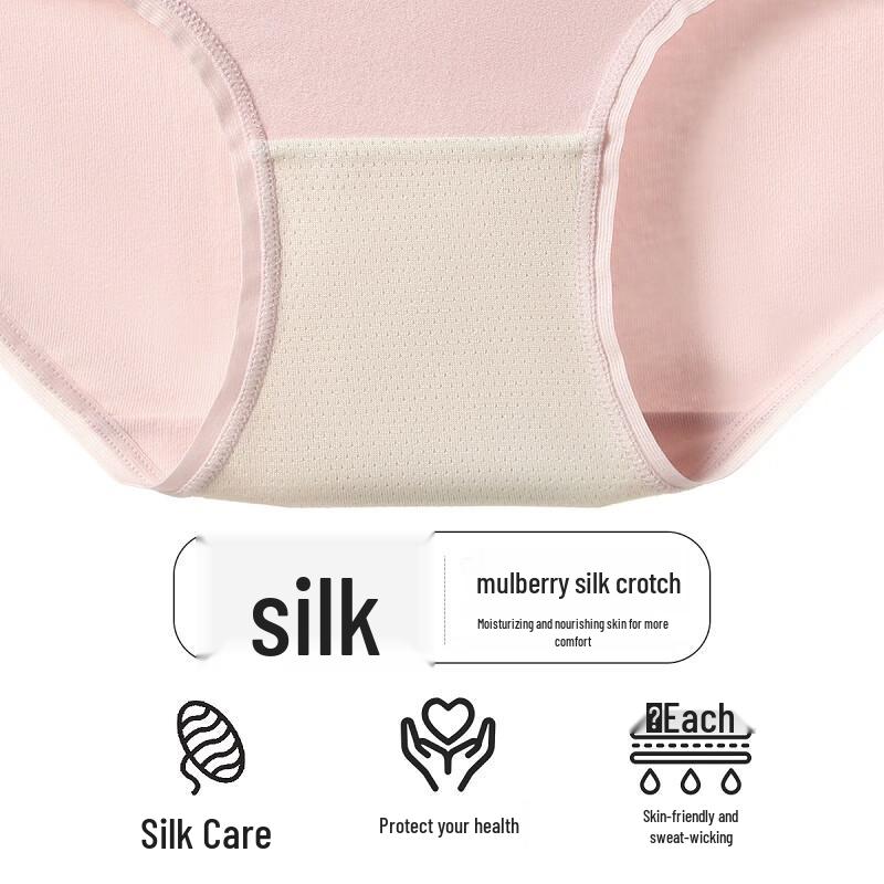 Fenteng Women's Antibacterial Cotton & Mulberry Silk Briefs 5-Pack
