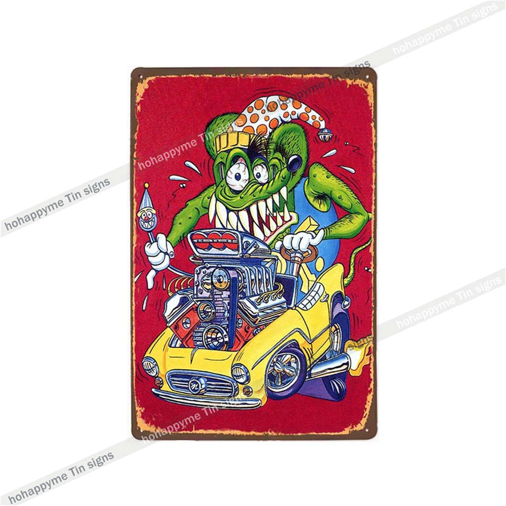 Декор Rat Fink Металлическая Винтажная Вывеска Ретро Декоративная Табличка Гараж Мужская Пещера Бар Паб Клуб Жестяная Картина Дом Гостиная Постер 20x30c