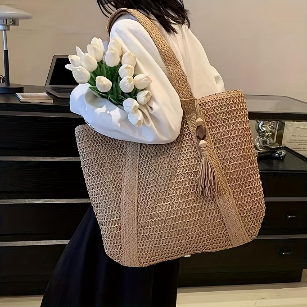 Straw woven bag, women's  versatile large capacity commuting tote bag, fashionable and stylish vacation bag