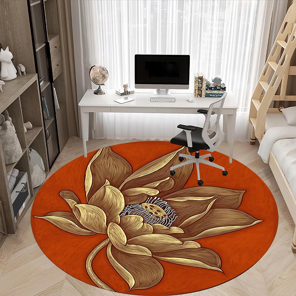 1pc Lotus Bloom Office Round Area Rug, Mat Suitable For Office, Under Office Chairs Bedroom Living Room Home Decor, Room Deco