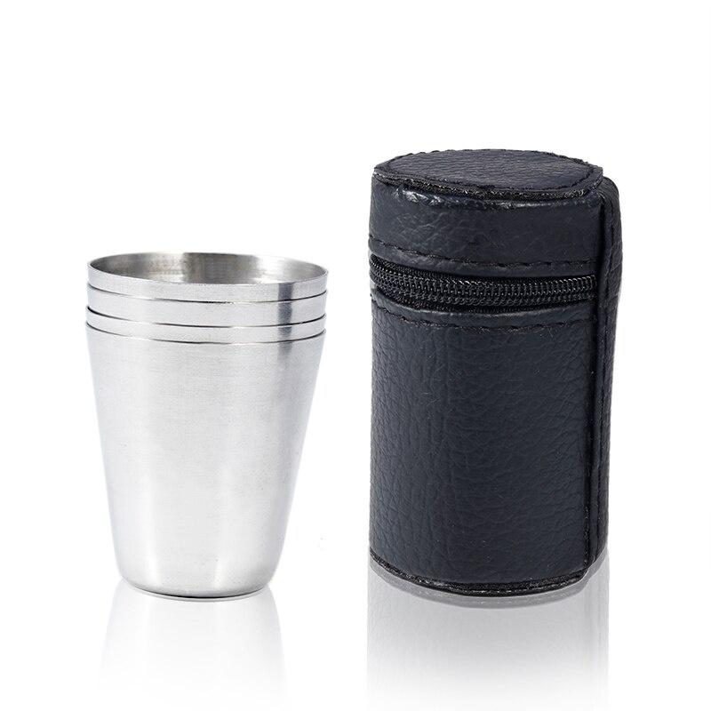 4 шт./компл., полированные 30 мл, мини-рюмки из нержавеющей стали, стаканы для вина с кожаной крышкой, сумка