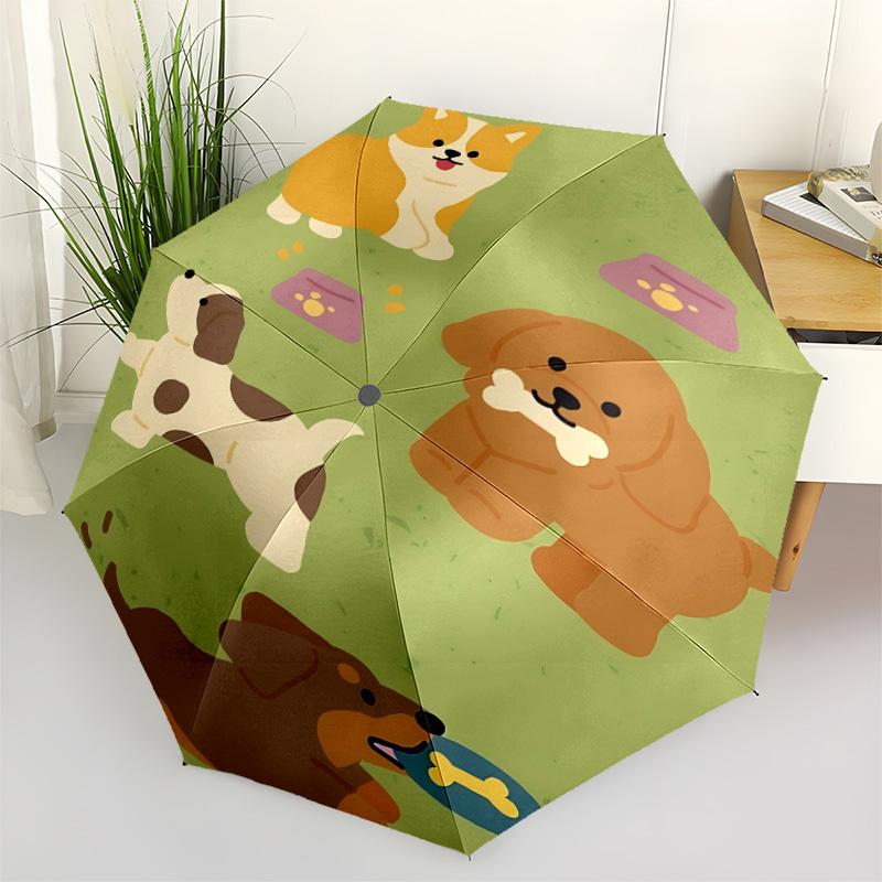 1pc Puppies Playtime Auto Open/Close Umbrella with One-Touch Button, Compact Folding Canopy, Sturdy 8-Rib Windproof Design -044