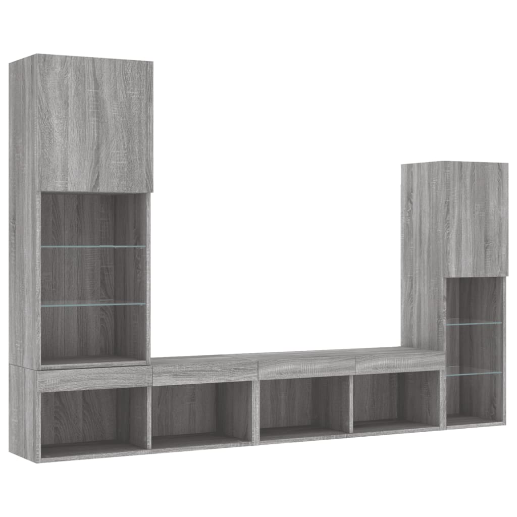 4 piece living room wall unit with LED lighting Gray Sonoma particleboard