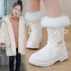 Girls Princess Boots Warm Shoes for Winter Kids Long Boots with Fur 2024 New Fashion Sweet Girls Leather Snow Boots with Bow
