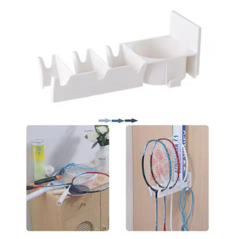 Настенный держатель для бадминтонных ракеток, самоклеящийся, 3 слота, вешалка для теннисных ракеток со стойкой для хранения мячей, полка для подвешивания теннисных ракеток без сверления для дома, общежития