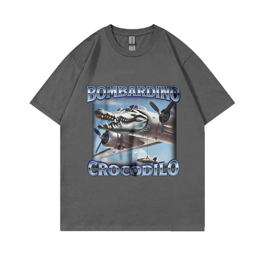Bombardiro Crocodilo Funny Crocodile Plane Bomber Meme T-shirts Men Women Gothic Vintage T Shirts Casual Humor Oversized T Shirt
