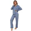 Women’s Sleeping Suits Waffle Color White Trim Button Up Shirts Long Pants 2 Pieces Set Pajamas Autumn Winter Home Clothes Sleep Lounge Casual Wear