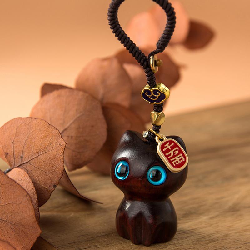 Деревянный брелок с котом Брелок с котом Милая цепочка для мобильного телефона Деревянный кулон