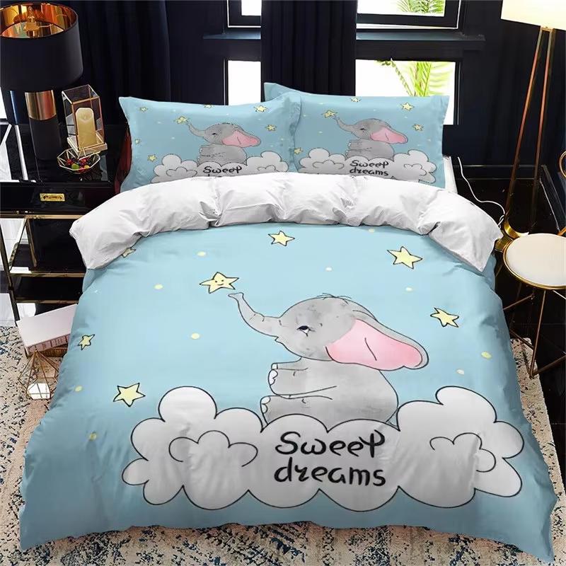 Kawaii Elephant Duvet Cover Set Cute Animals Quilt Cover Twin Queen Soft Microfiber Cartoon Bedding Set For Boys Girls Room Dorm