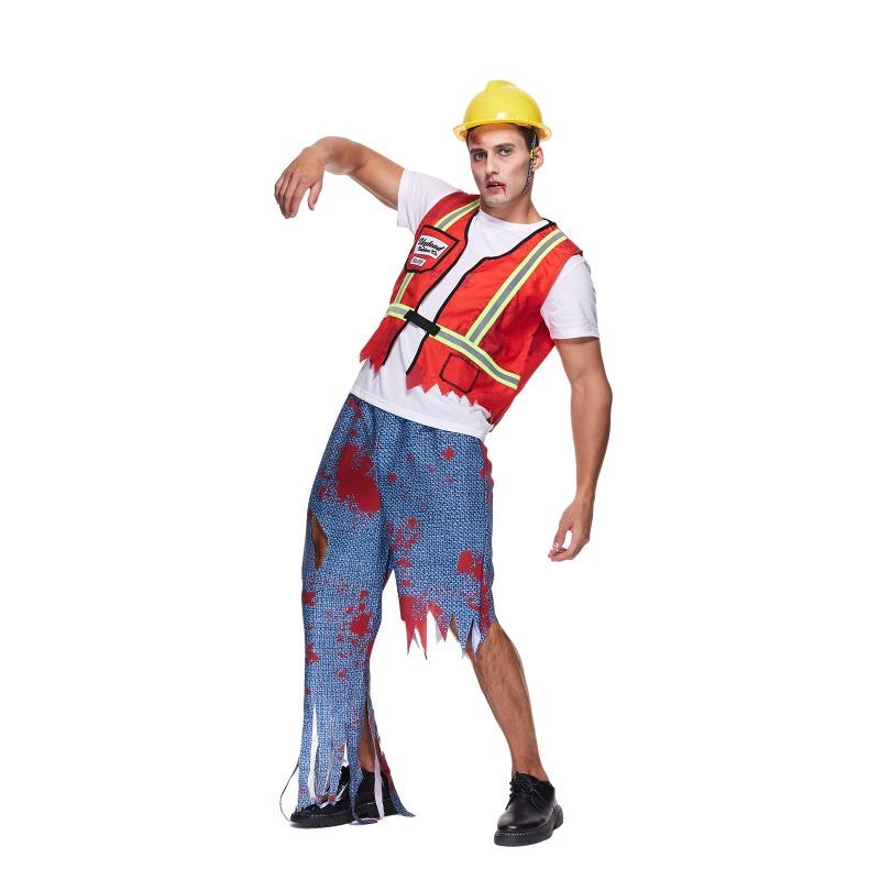 Взрослый костюм строителя, костюм зомби на Хэллоуин, мужской костюм нежити-строителя, комплект строительного жилета